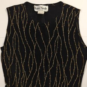 Vintage Ronni Nicole Black Maxi Dress Gold Floral Detailing Women's Size 8